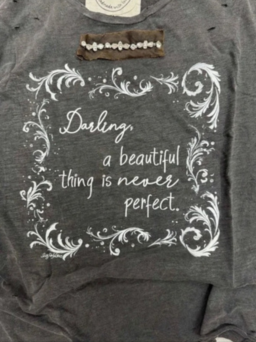 A Rare Bird Darling Distressed Shirt Graphic 3/4 Sleeve Tee Black - Picture 2 of 3